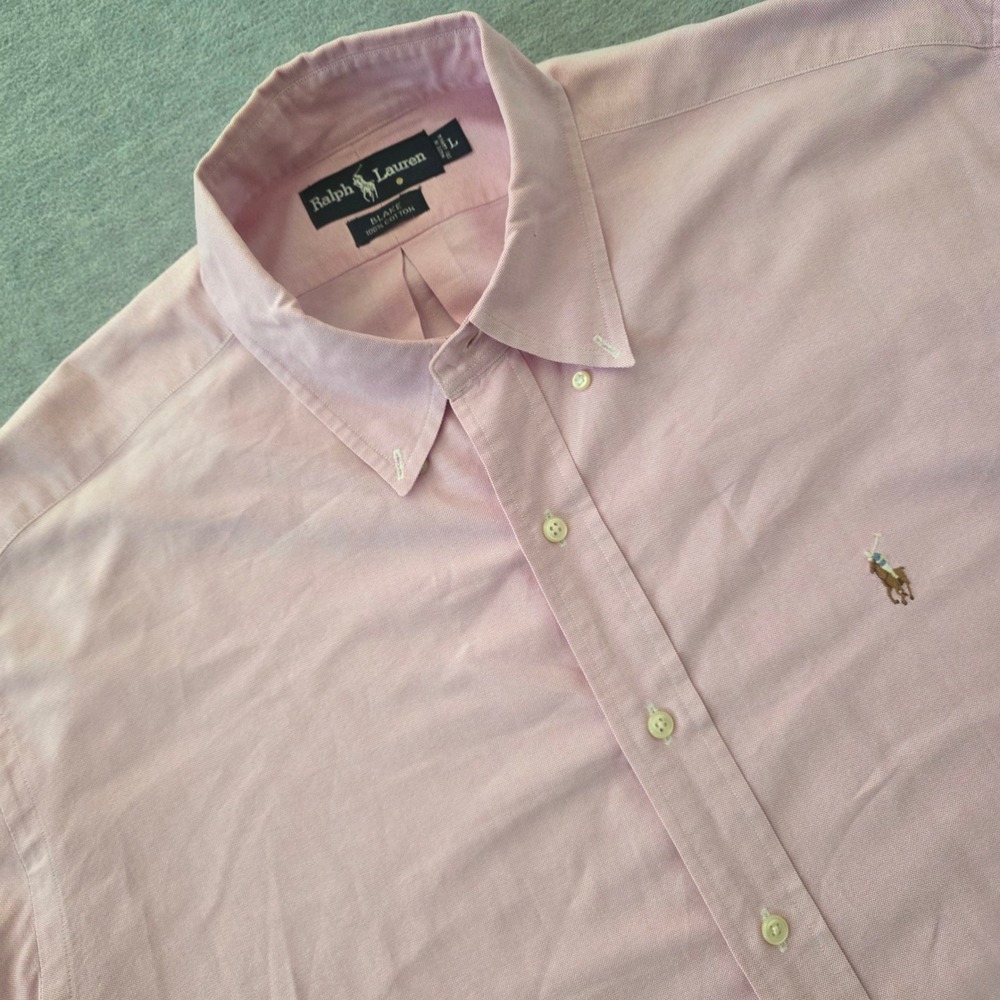 Ralph Lauren Mens Blake Oxford Shirt Pink Short Sleeve Button Down Cotton Large
